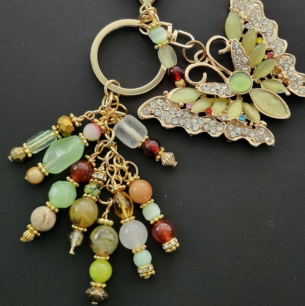 Rhinestone Butterfly Purse Charm Aventurine Jasper Tourmaline Handcrafted